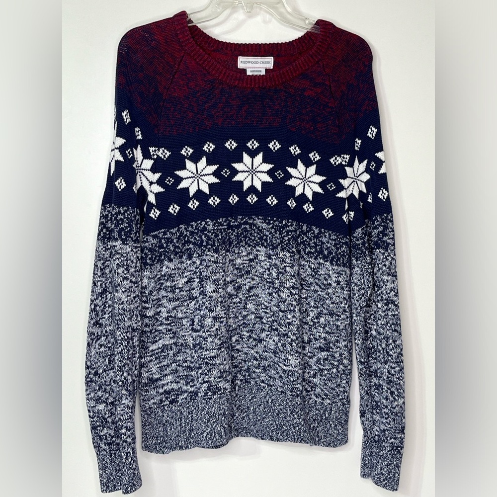 Redwood Creek Men's Medium Ski Winter Tight Knit‎ Snowflake Long Sleeve Sweater